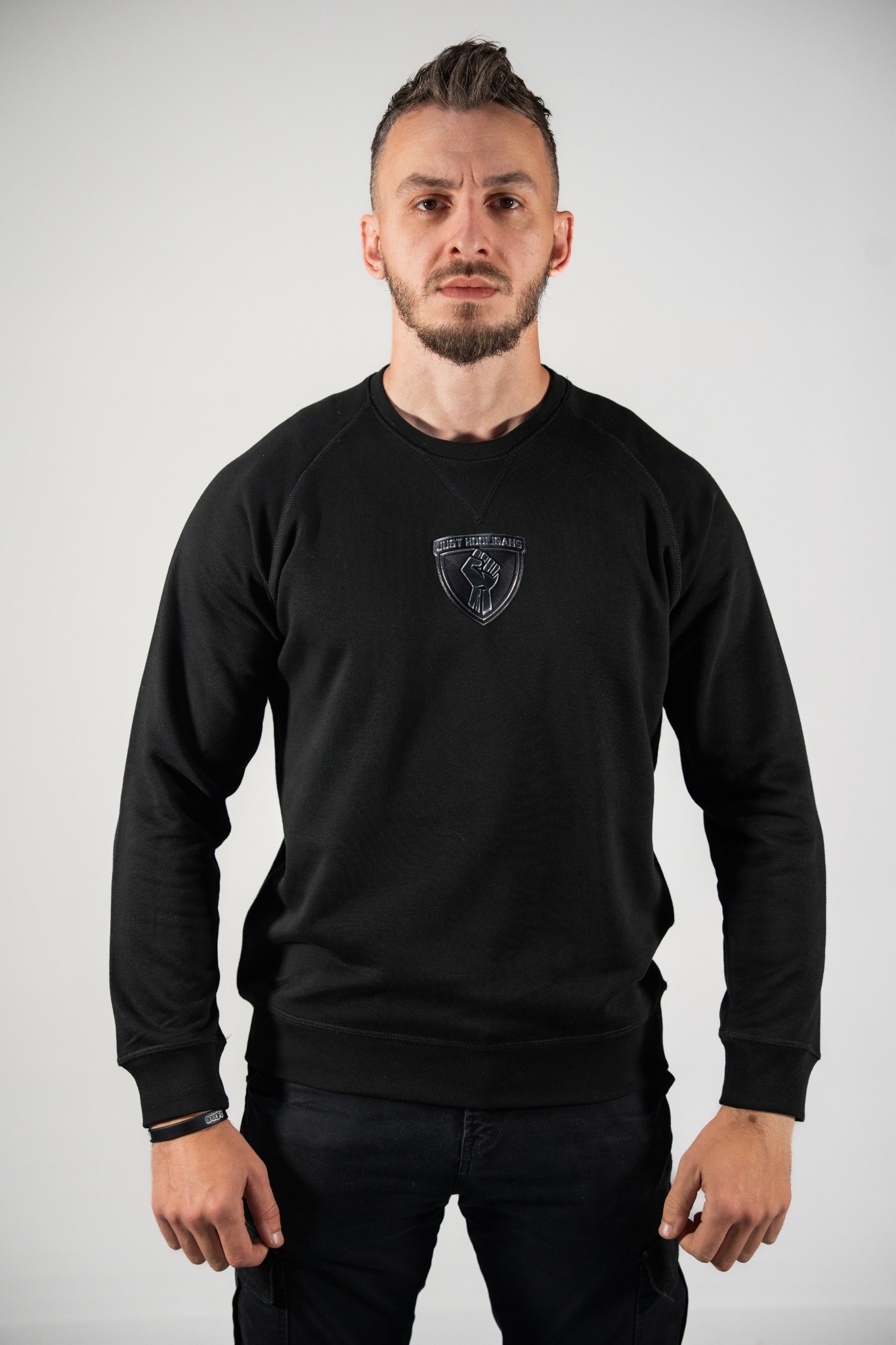 JH · BLACK · Crewneck